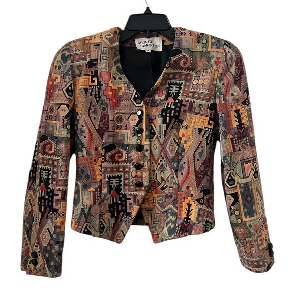George Simonton Vintage Aztec Tapestry Print Button Front Blazer Size 4 - Picture 1 of 13